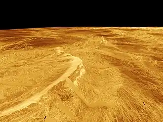 Landscape of Venus with black sky.