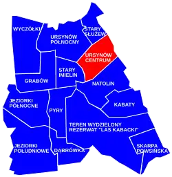 The location of the City Information System area of Ursynów-Centrum within the city district of Ursynów
