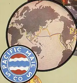The shipping lines of the Pacific Mail Steamship Company on a world map. (1921)