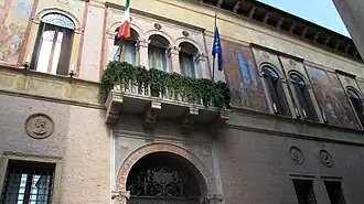 The Gothic façade of the palace, facing on Contra' Porti