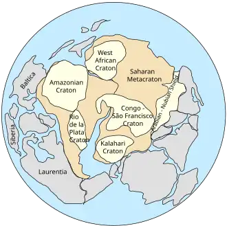 Pannotia, 545 Ma (disputed[clarification needed]), centered on South Pole