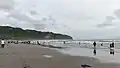 Panorama of Parangtritis Beach on a cloudy afternoon.