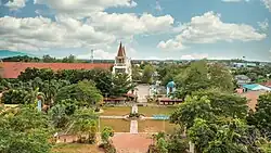 Aerial side view of the church