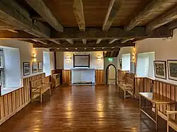 The refurbished Banquet Hall in Parke's Castle. The floors and ceilings were restored with native Irish oak using 17th century carpentry techniques.