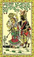 Patta Chitra painting depicting love story of Radha and Krishna.