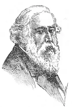 Sketch of a man with a white beard and hair, dressed in a suit, with his body turned right