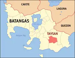 Map of Batangas with Taysan highlighted