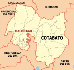 Map of Cotabato with Malidegao highlighted