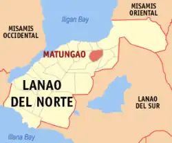 Map of Lanao del Norte with Matungao highlighted
