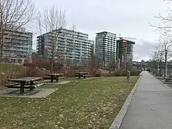 South view of picnic tables