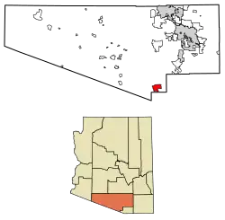 Location of Arivaca in Pima County, Arizona.