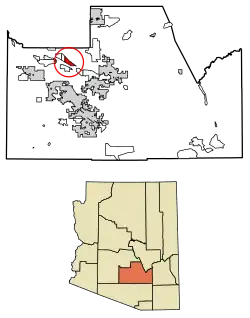 Location of Upper Santan Village in Pinal County, Arizona.