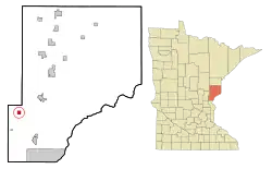 Location of the city of Brook Park within Pine County, Minnesota
