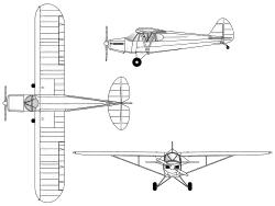 3-view line drawing of the Piper PA-12 Super Cruiser