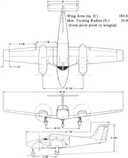 3-view line drawing of the Piper PA-44-180 Seminole