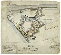 1761: A schematic contemporary with the 1761 construction of the fort, also excluding the Block House