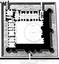 Ground-floor plan of the Renaissance Louvre with the Lescot Wing at the top and the south wing on the left[31]