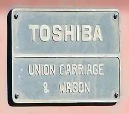 Toshiba, + Union Carriage & Wagon builders plate on South African Class 10E2 locomotive