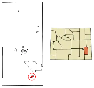 Location of Chugwater in Platte County, Wyoming.