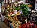 Produce stall in La Placita with typical Puerto Rican fruit and vegetables