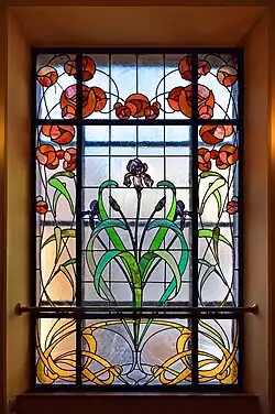 "Iris" stained glass window, Kraków, Pollera Hotel, 30 Szpitalna Street (c. 1900)