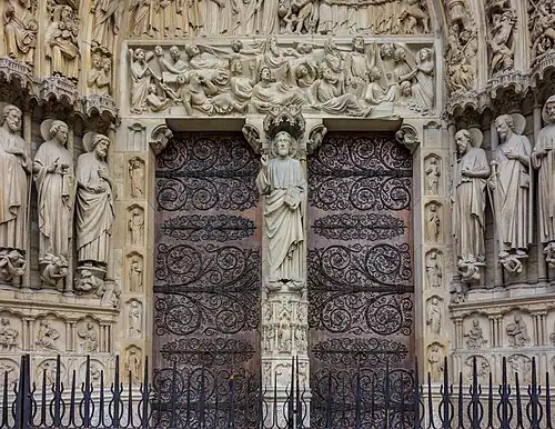 Detail of sculpture in the central portal of Notre Dame de Paris (13th century)