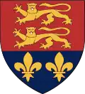 Coat of arms of Portlaoise featuring two lions passant and two fleur-de-lis