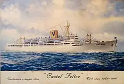 Postcard purchased in 1955 depicting the liner 'Castel Felice'
