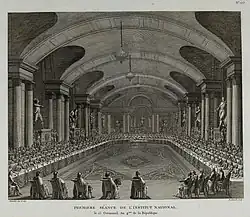Inaugural session of the Institut de France in 1795, engraving by Abraham Girardet