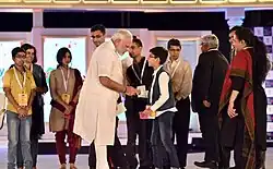 Modi with a group of people who have been a part of the various Mann Ki Baat programmes