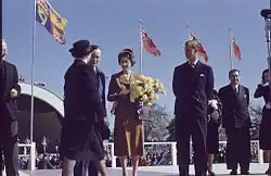 Princess Elizabeth's standard flying in the background, during her 1951 royal tour of Canada