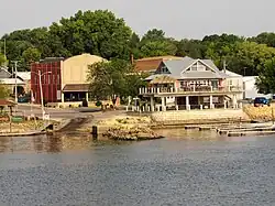 The main commercial area of Princeton, Iowa from the Mississippi River.