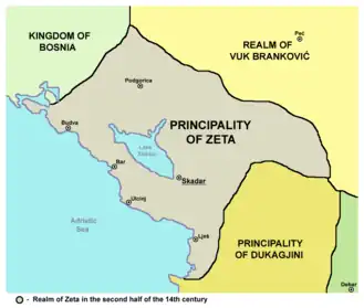 Map of Zeta in the second half of the 14th century