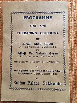 Programme of events Gusau turbaning ceremony