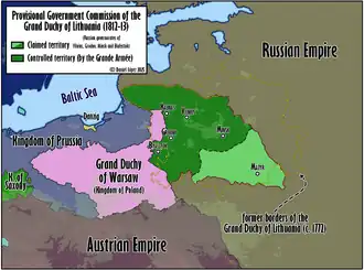 The territories under the control of the Lithuanian Provisional Commission at its territorial peak in 1812.