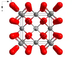 Unit cell, ball and stick model of plutonium(IV) oxide