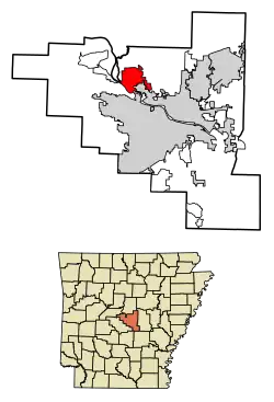 Location of Maumelle in Pulaski County, Arkansas.