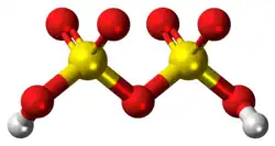 Ball and stick model of the disulfuric acid molecule