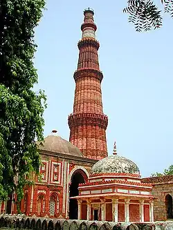 The Qutub Minar is the world's tallest brick minaret at 72.5 metres, built by Qutb-ud-din Aibak of the Slave dynasty in 1192 CE.[5]