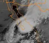 Satellite image of Tropical Storm Rachel moving across Baja California