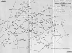 A map showing railroad traffic disruptions in the area of Army Group Center, August 1943