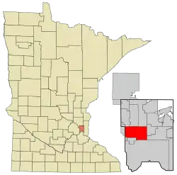 Location of the city of Roseville within Ramsey County, Minnesota
