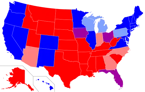A presidential-election map of the US, 2008–2020. States that consistently vote for Democrats are termed "blue states".
