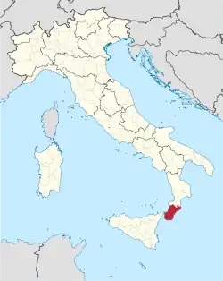 Map highlighting the location of the province of Reggio Calabria in Italy