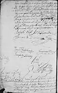 Record with signature of the main members of the Asiento