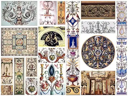 Renaissance grotesque motifs in assorted formats