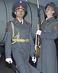 An officer and enlisted honour guard of the Republican Guard at Almaty International Airport.