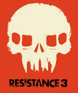 Silhouette of a chimeran skull, its teeth forming a cityscape.