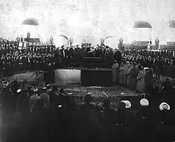 Reza Shah taking an oath at the Constituent assembly