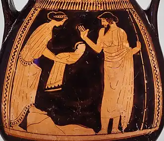 Rhea handing Cronus a swaddled stone